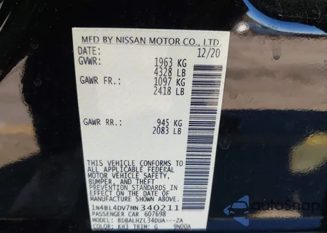 2021 Nissan Altima Sv Fwd from USA, damaged, VIN 1N4BL4DV7MN340211